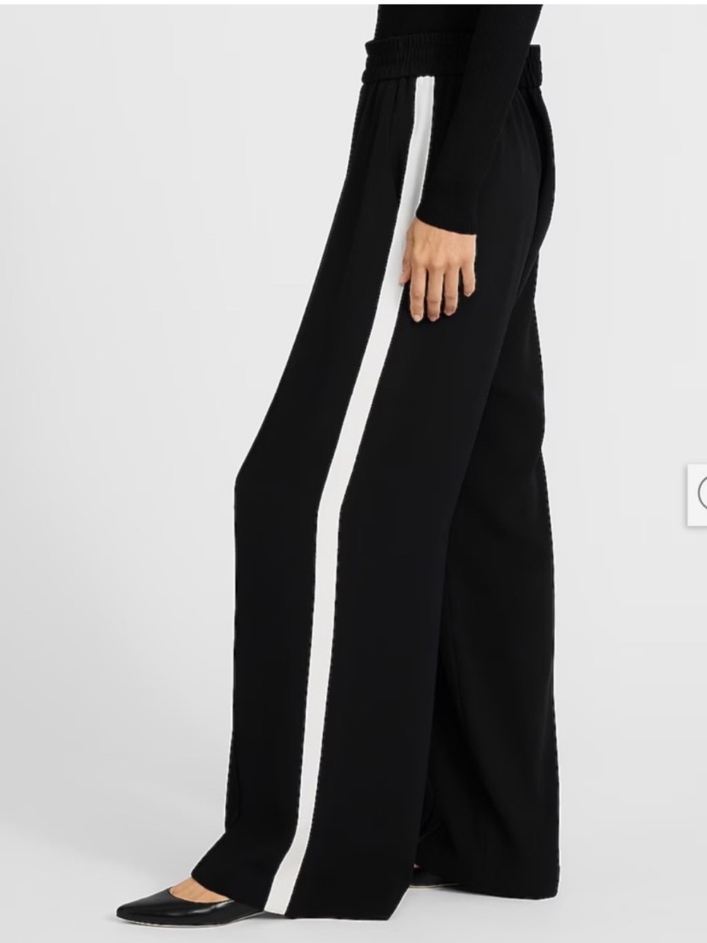 Express Black Wide Leg Track Pants with White Side Stripe Elastic Waist Pocket S